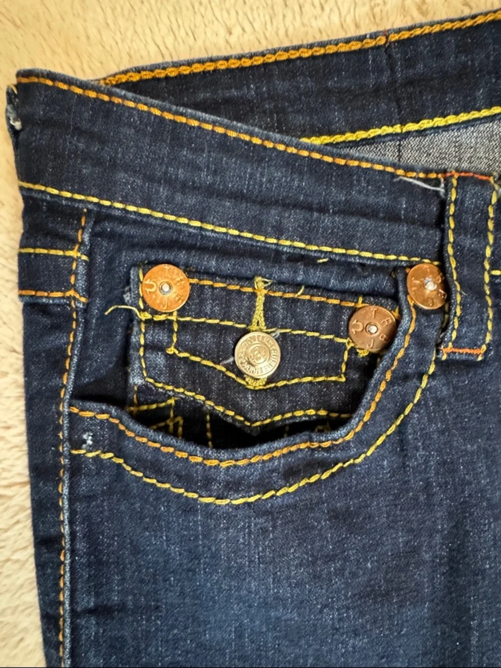 True Religion Joey Super T Indigo Dark Wash Flared Leg Jeans sz 31 - Picture 8 of 12